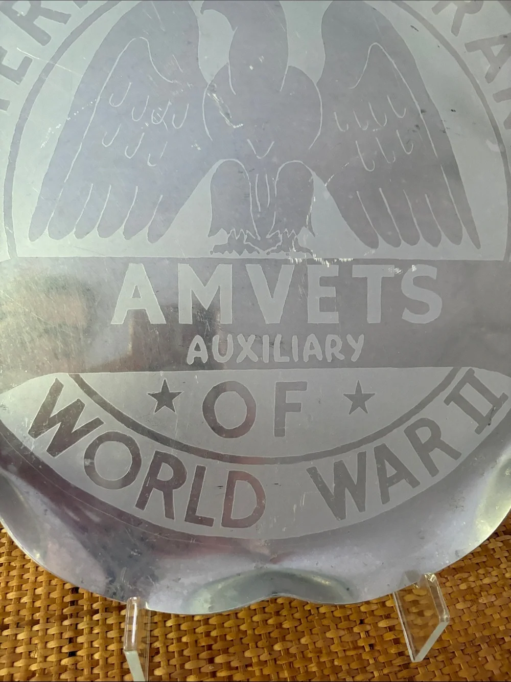 Vintage Rare American Veterans WWII Decorative Aluminum Metal Platter & Bar Tray